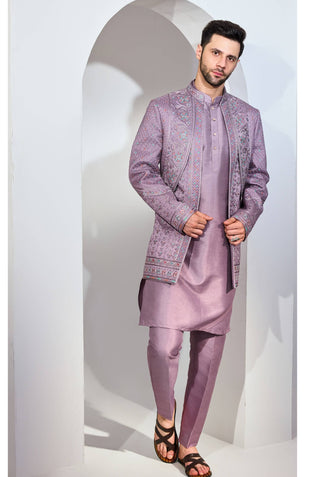 Gray blue indowestern jacket and kurta set