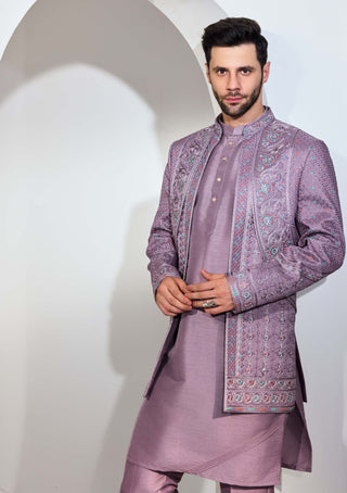 Gray blue indowestern jacket and kurta set