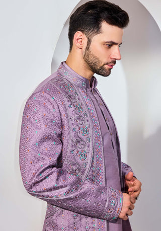 Gray blue indowestern jacket and kurta set
