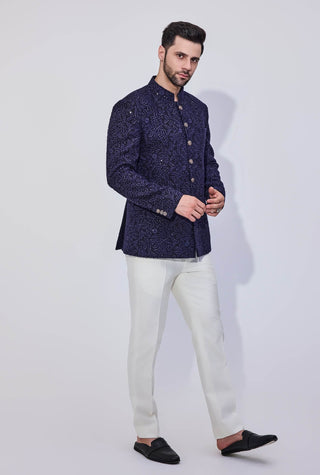 Navy sequins bandhgala and pants