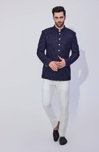 Navy sequins bandhgala and pants