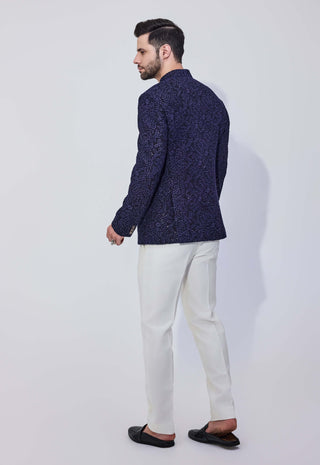 Navy sequins bandhgala and pants