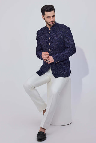 Navy sequins bandhgala and pants