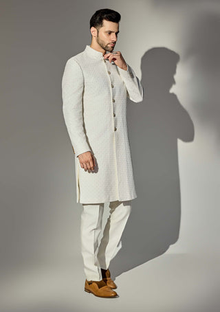 Off-white thread work achkan and pants