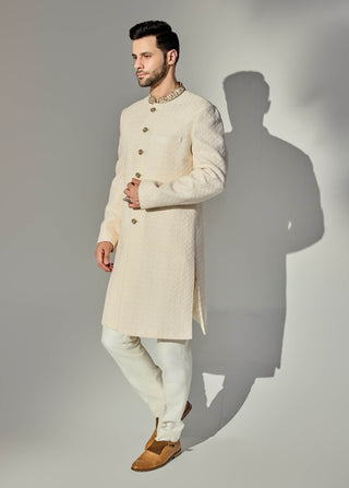 Light pink dabbi achkan and pants