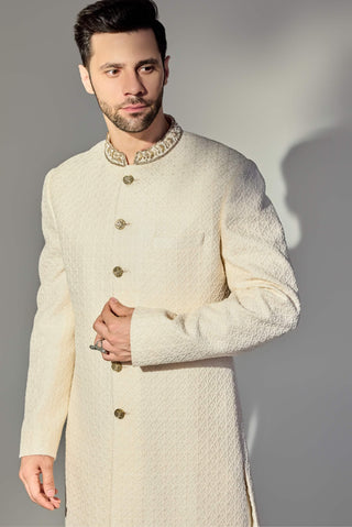 Light pink dabbi achkan and pants