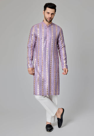 Lilac leather patch mirror kurta and pants