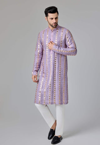 Lilac leather patch mirror kurta and pants
