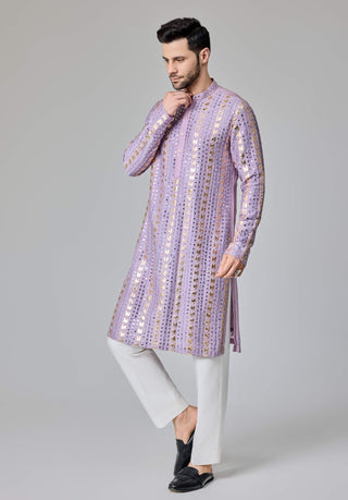 Lilac leather patch mirror kurta and pants