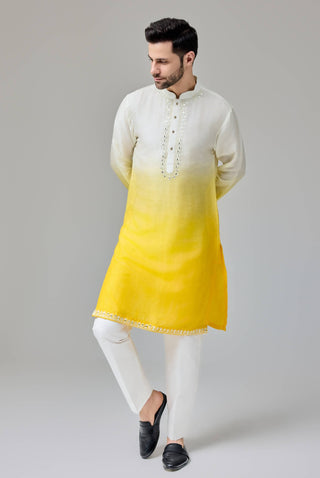 Yellow white ombre kurta and pants