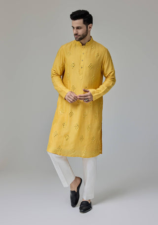 Yellow mirror work kurta and pants