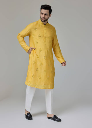 Yellow mirror work kurta and pants