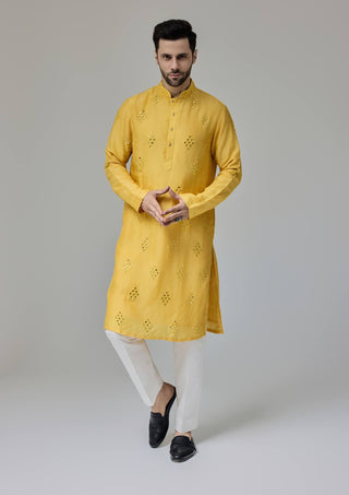 Yellow mirror work kurta and pants