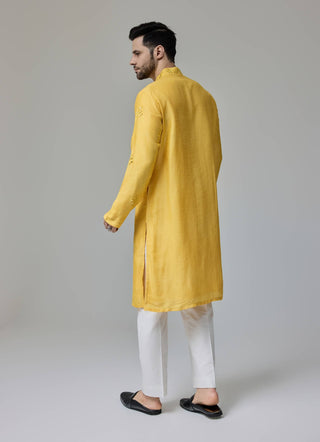 Yellow mirror work kurta and pants