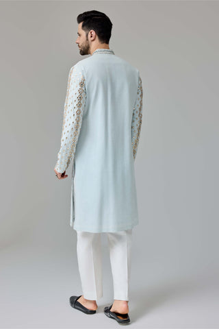 Light blue leather patch mirror kurta and pants