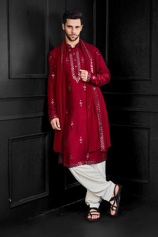 Red mirror kurta and salwar set