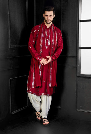 Red mirror kurta and salwar set