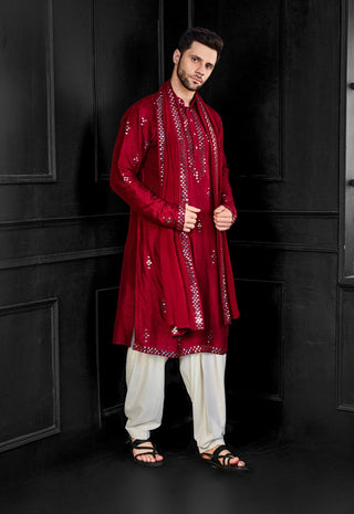 Red mirror kurta and salwar set