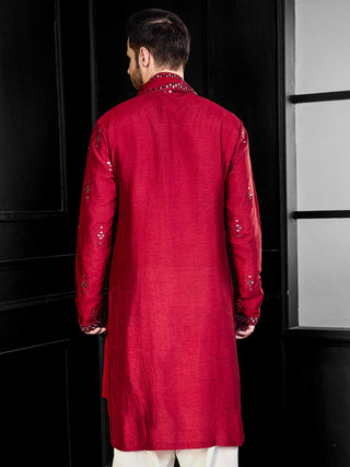 Red mirror kurta and salwar set