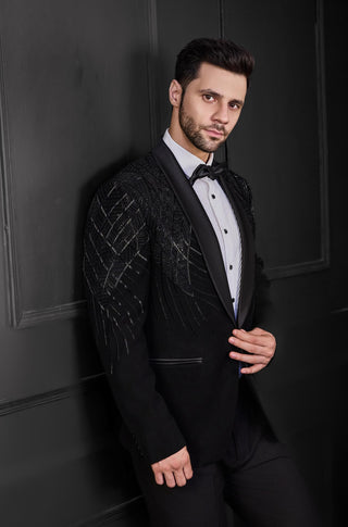 Black katdana embriodry tuxedo and pants