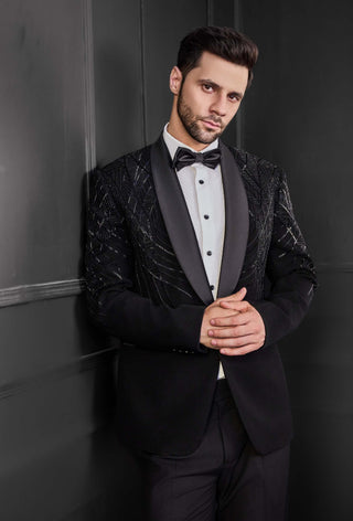 Black katdana embriodry tuxedo and pants