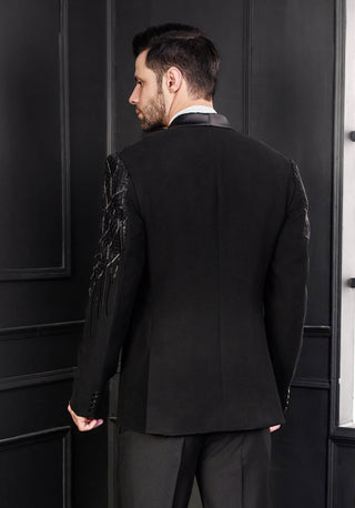 Black katdana embriodry tuxedo and pants