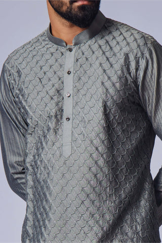 Chatenya Mittal-Grey Pintux Kurta And Pant-INDIASPOPUP.COM