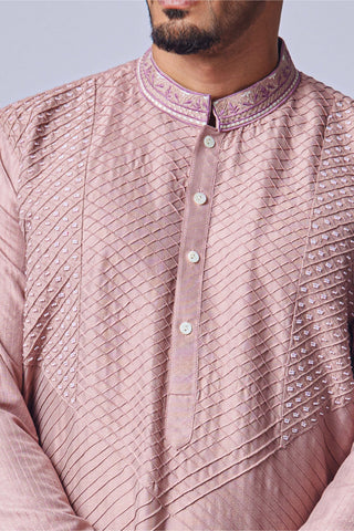 Chatenya Mittal-Peach Pink Pearl Kurta And Pant-INDIASPOPUP.COM