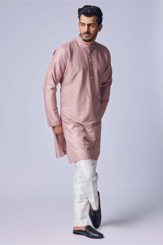 Chatenya Mittal-Peach Pink Pearl Kurta And Pant-INDIASPOPUP.COM