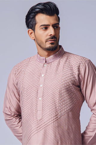 Chatenya Mittal-Peach Pink Pearl Kurta And Pant-INDIASPOPUP.COM