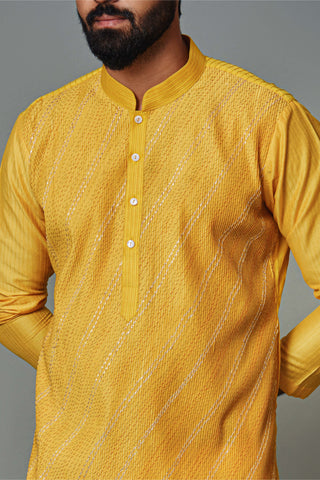 Chatenya Mittal-Yellow Pintux Kurta And Pant-INDIASPOPUP.COM