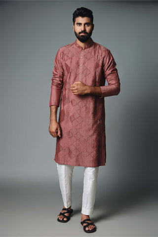Chatenya Mittal-Maroon Pintux Kurta And Pant-INDIASPOPUP.COM