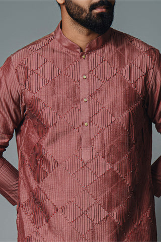 Chatenya Mittal-Maroon Pintux Kurta And Pant-INDIASPOPUP.COM