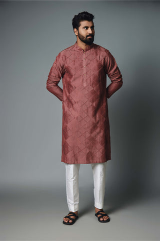 Chatenya Mittal-Maroon Pintux Kurta And Pant-INDIASPOPUP.COM