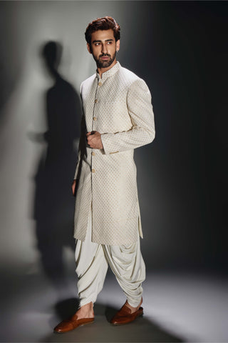 Chatenya Mittal-Light Cream Burfi Achkan And Salwar-INDIASPOPUP.COM