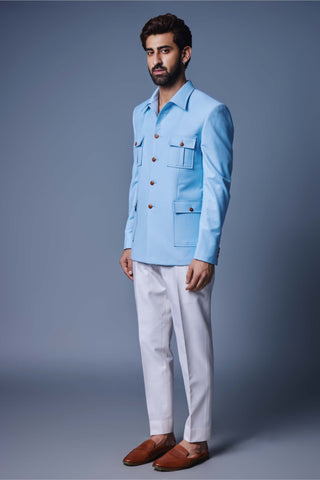 Chatenya Mittal-Light Blue Bandhgala And Pant-INDIASPOPUP.COM