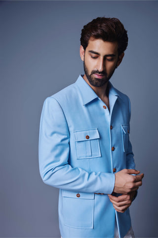 Chatenya Mittal-Light Blue Bandhgala And Pant-INDIASPOPUP.COM