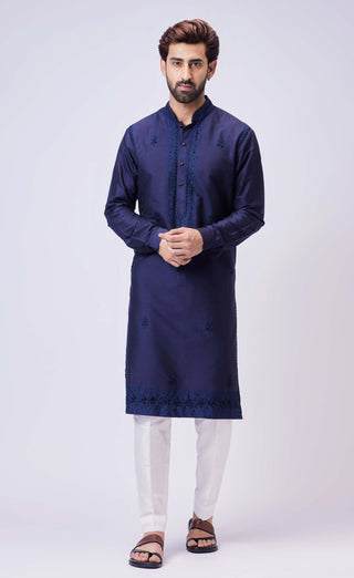 Chatenya Mittal-Navy Blue Kurta And Pant-INDIASPOPUP.COM