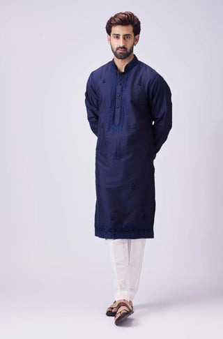 Chatenya Mittal-Navy Blue Kurta And Pant-INDIASPOPUP.COM