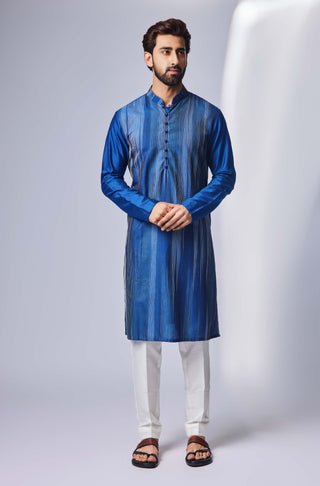 Chatenya Mittal-Blue White Zig Zag Kurta And Pant-INDIASPOPUP.COM