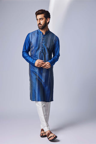 Chatenya Mittal-Blue White Zig Zag Kurta And Pant-INDIASPOPUP.COM