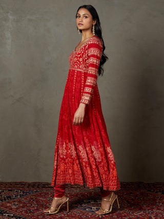 Ri.Ritu Kumar-Red Embroidered Kurta Set-INDIASPOPUP.COM
