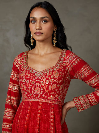 Ri.Ritu Kumar-Red Embroidered Kurta Set-INDIASPOPUP.COM