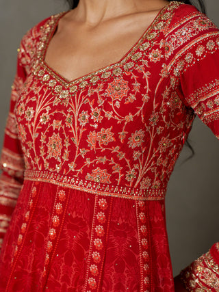 Ri.Ritu Kumar-Red Embroidered Kurta Set-INDIASPOPUP.COM