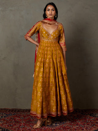 Ri.Ritu Kumar-Olive Burgundy Manjhi Kurta Set-INDIASPOPUP.COM