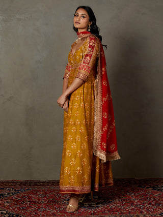 Ri.Ritu Kumar-Olive Burgundy Manjhi Kurta Set-INDIASPOPUP.COM