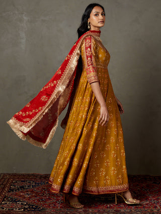 Ri.Ritu Kumar-Olive Burgundy Manjhi Kurta Set-INDIASPOPUP.COM