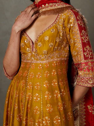 Ri.Ritu Kumar-Olive Burgundy Manjhi Kurta Set-INDIASPOPUP.COM