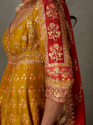 Ri.Ritu Kumar-Olive Burgundy Manjhi Kurta Set-INDIASPOPUP.COM