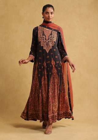 Ritu Kumar-Black Printed Crepe Kurta Set-INDIASPOPUP.COM